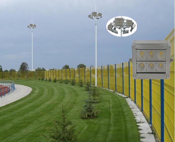 Mobile light tower providing temporary lighting for a construction site at night